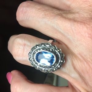 Blue topaz and marcasite sterling ring